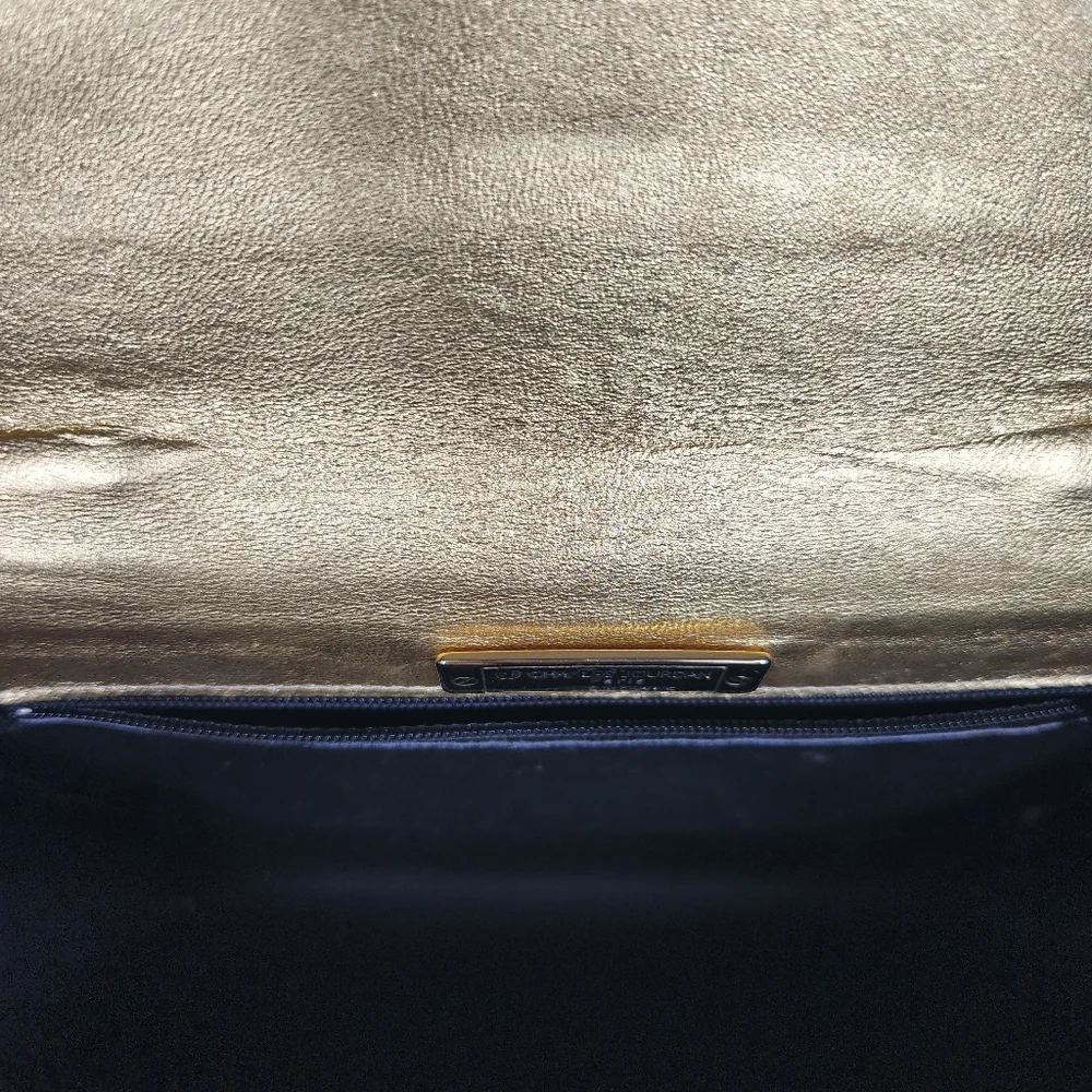 Charles Jourdan  Gold Leather Clutch Bag w/ Shoulder Strap Assymetric Flaws